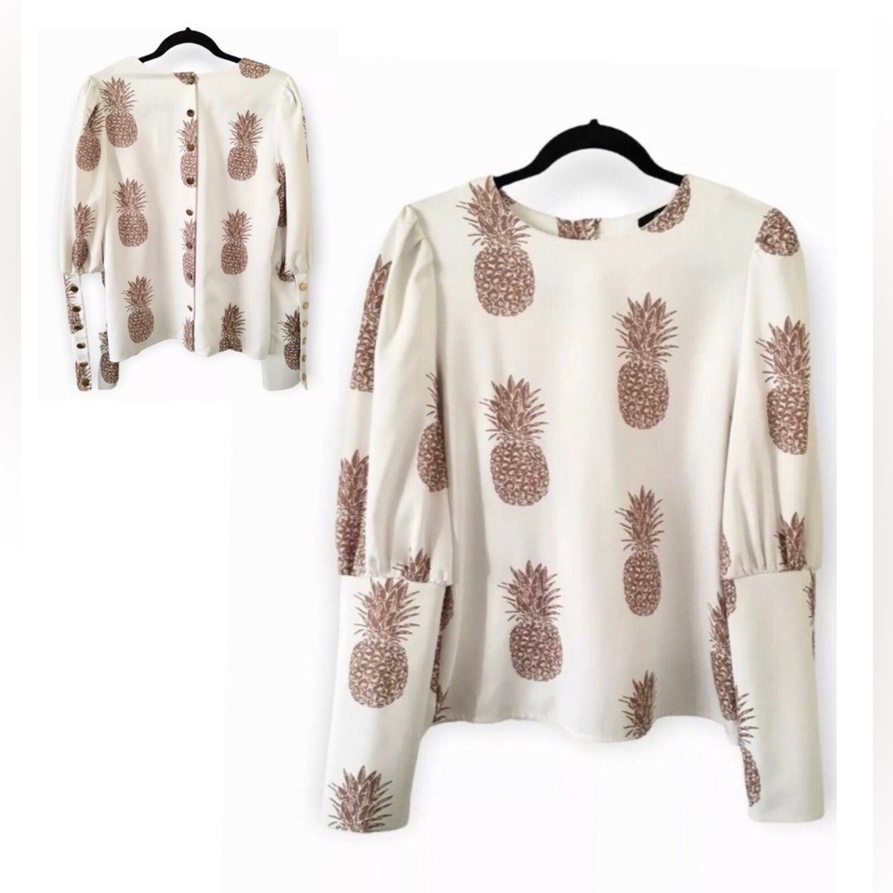 NWT CBR Chic Boutique Rose Pineapple Print BOHO Classic Couture Blouse Top​​​